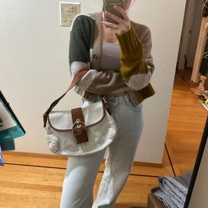 Vintage Y2K Coach Ivory & Saddle Leather Soho
Flap Shoulder Bag Baguette